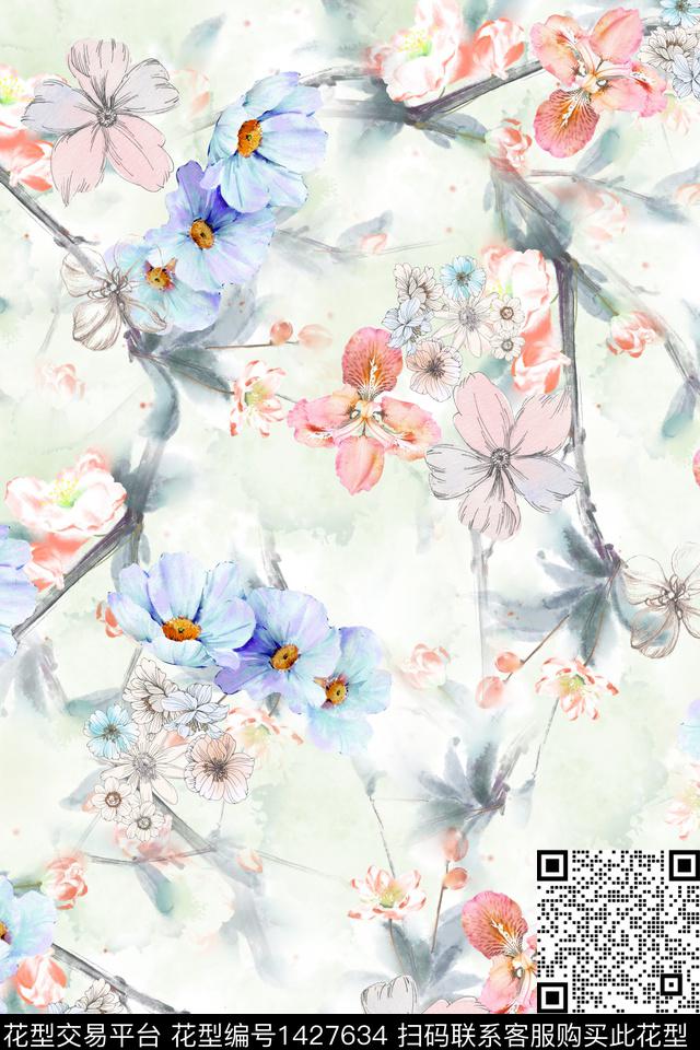 数码华亿平台复古花卉数码印花华亿平台下载（图片编号: 1427634） - 瓦栏（Walan）