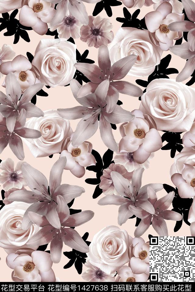 数码华亿平台复古花卉数码印花华亿平台下载（图片编号: 1427638） - 瓦栏（Walan）