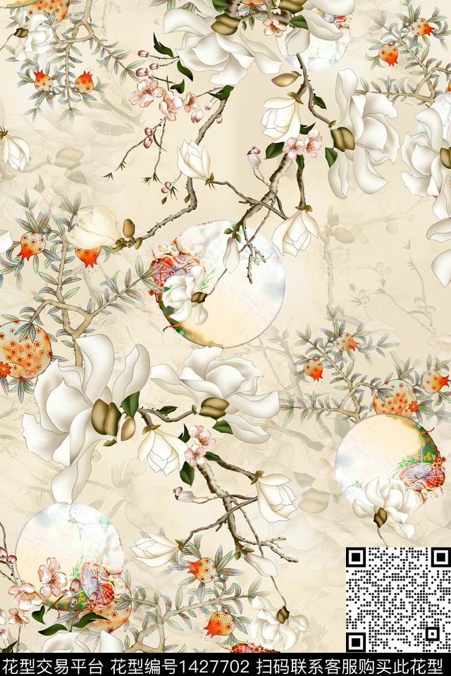 时尚花卉真丝数码印花华亿平台下载（图片编号: 1427702） - 瓦栏（Walan）