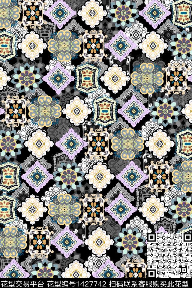 几何肌理民族风数码印花华亿平台下载（图片编号: 1427742） - 瓦栏（Walan）