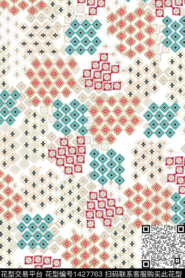 民族花卉几何大牌风数码印花华亿平台下载（图片编号: 1427763） - 瓦栏（Walan）