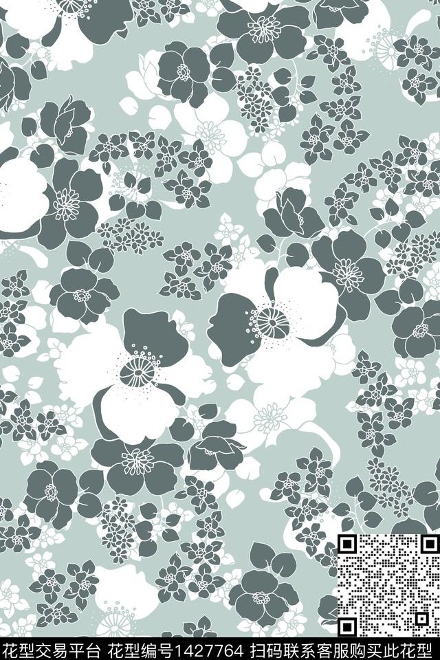 清爽底花卉花卉大牌风数码印花华亿平台下载（图片编号: 1427764） - 瓦栏（Walan）