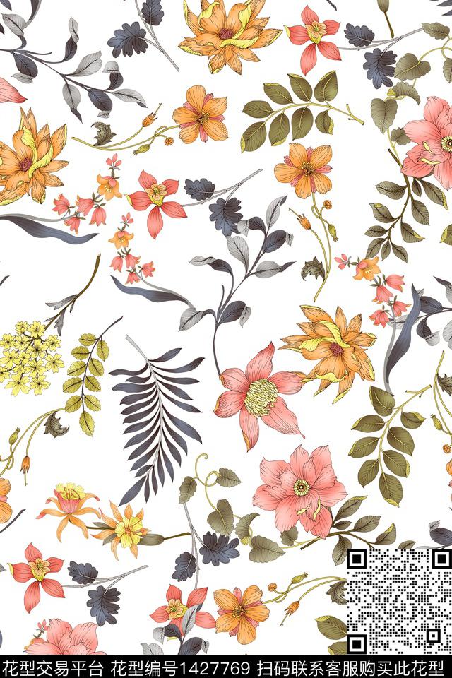 清爽底花卉花卉大牌风数码印花华亿平台下载（图片编号: 1427769） - 瓦栏（Walan）