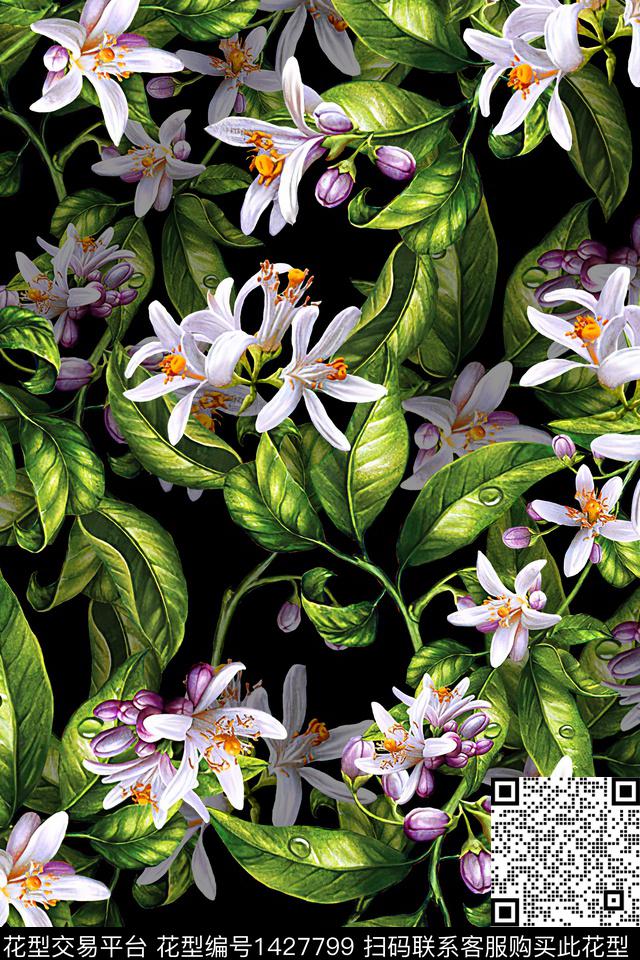 绿植树叶雪纺大牌风数码印花华亿平台下载（图片编号: 1427799） - 瓦栏（Walan）