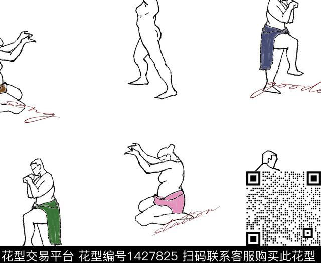 线条画简约手绘人物数码印花华亿平台下载（图片编号: 1427825） - 瓦栏（Walan）