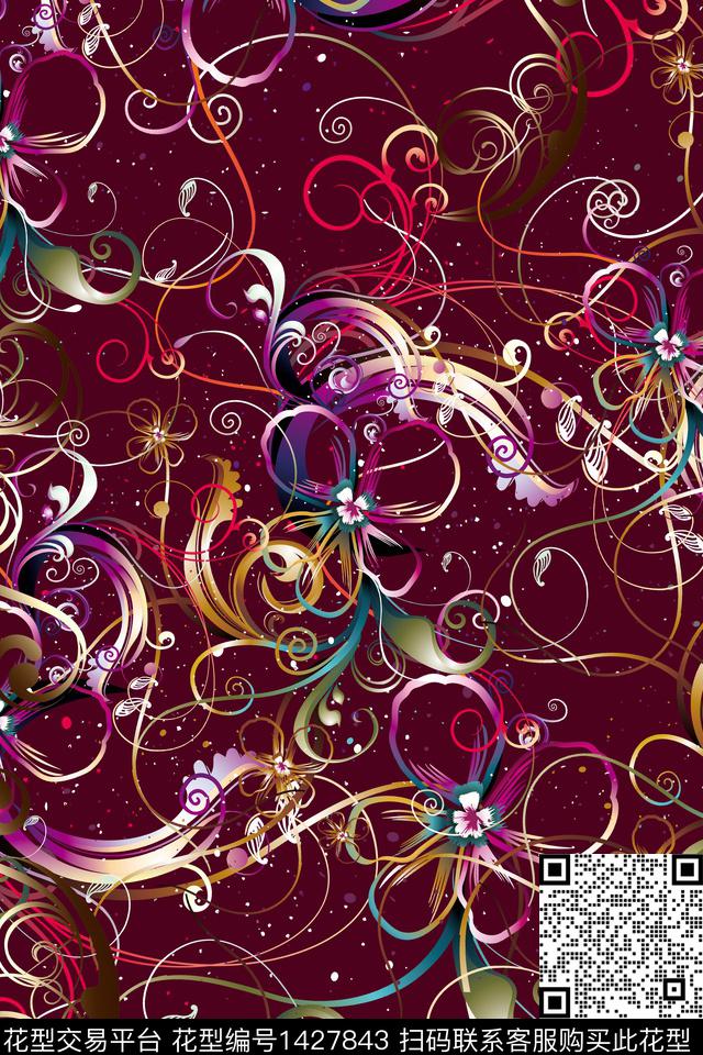 几何抽象真丝数码印花华亿平台下载（图片编号: 1427843） - 瓦栏（Walan）