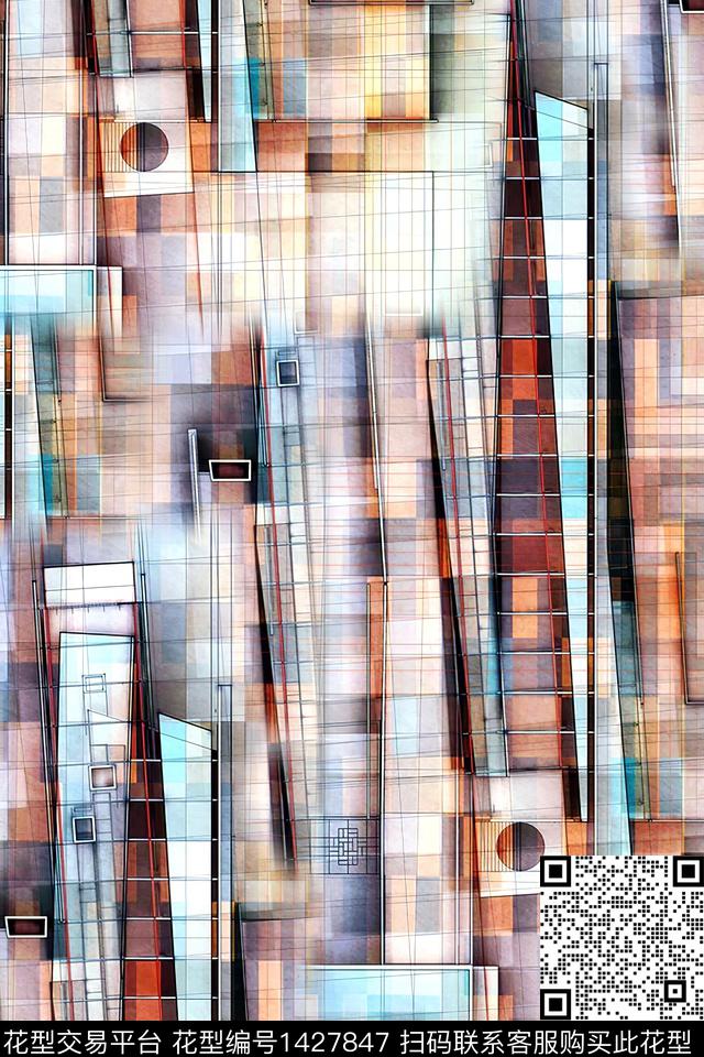 几何抽象真丝数码印花华亿平台下载（图片编号: 1427847） - 瓦栏（Walan）