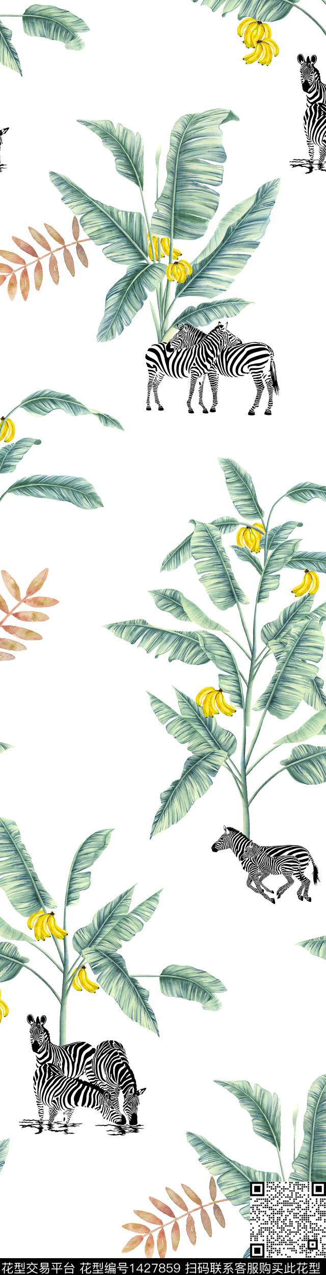 斑马动物花卉花卉传统印花华亿平台下载（图片编号: 1427859） - 瓦栏（Walan）