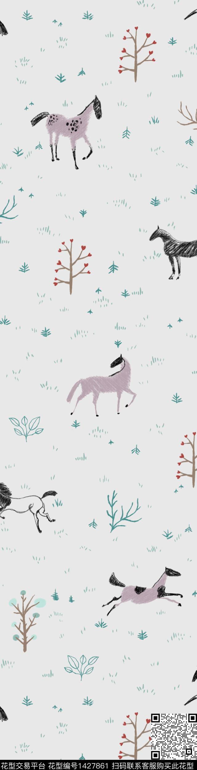 大牌风手绘马传统印花华亿平台下载（图片编号: 1427861） - 瓦栏（Walan）