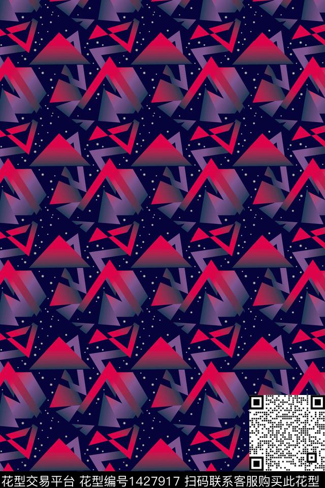 黑底花卉连衣裙几何数码印花华亿平台下载（图片编号: 1427917） - 瓦栏（Walan）