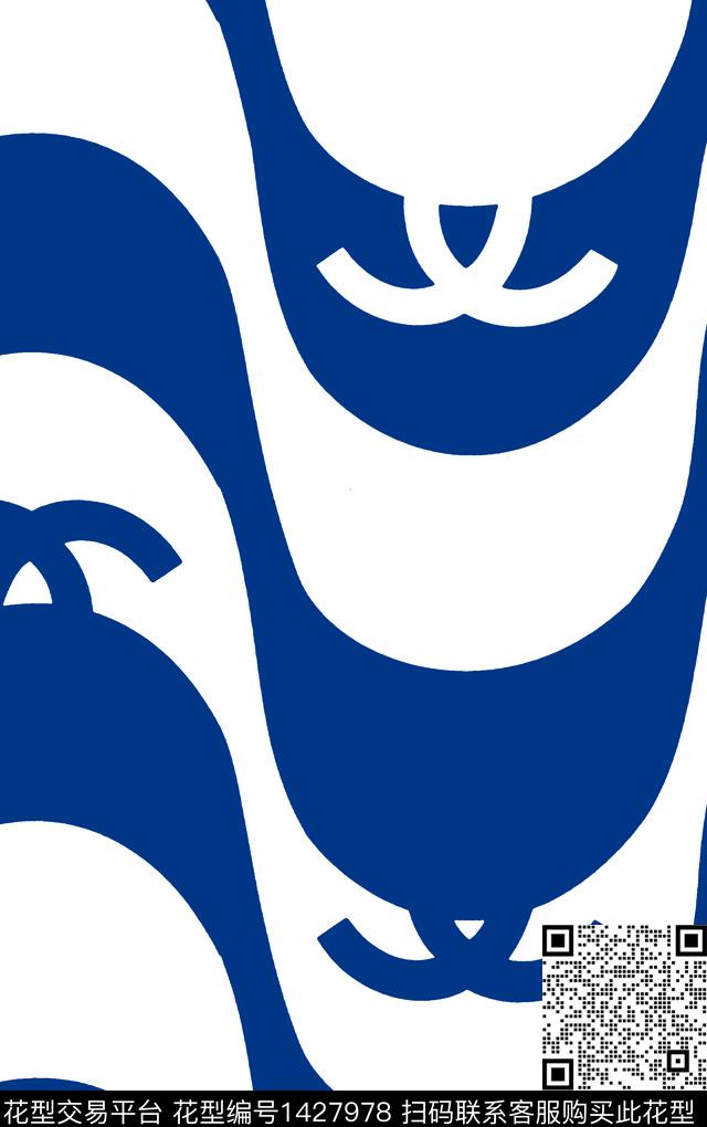 几何蓝色大牌风数码印花华亿平台下载（图片编号: 1427978） - 瓦栏（Walan）