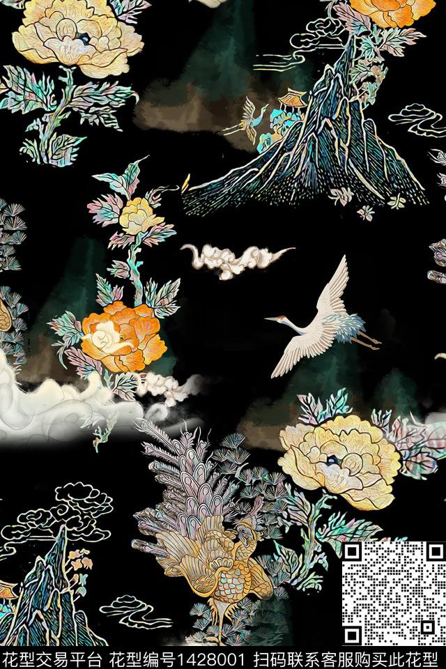 复古花卉中国风数码印花华亿平台下载（图片编号: 1428001） - 瓦栏（Walan）