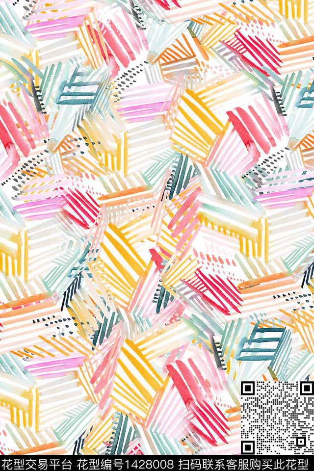 几何时尚真丝数码印花华亿平台下载（图片编号: 1428008） - 瓦栏（Walan）