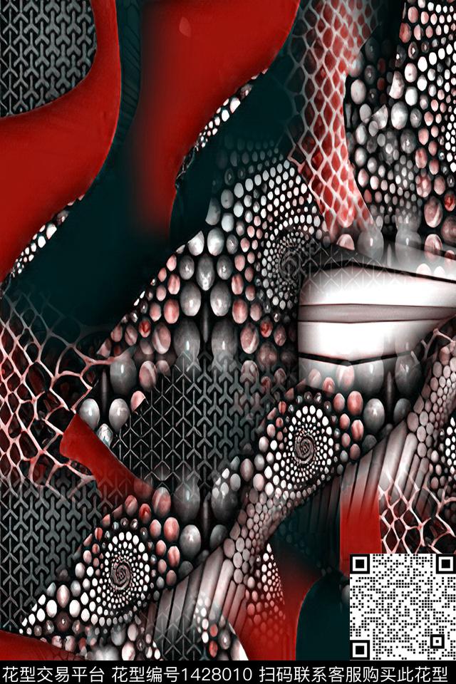 时尚抽象真丝数码印花华亿平台下载（图片编号: 1428010） - 瓦栏（Walan）