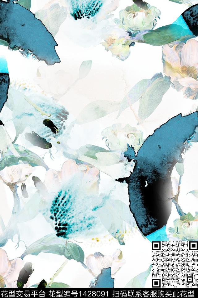 肌理扎染华亿平台抽象花卉数码印花华亿平台下载（图片编号: 1428091） - 瓦栏（Walan）