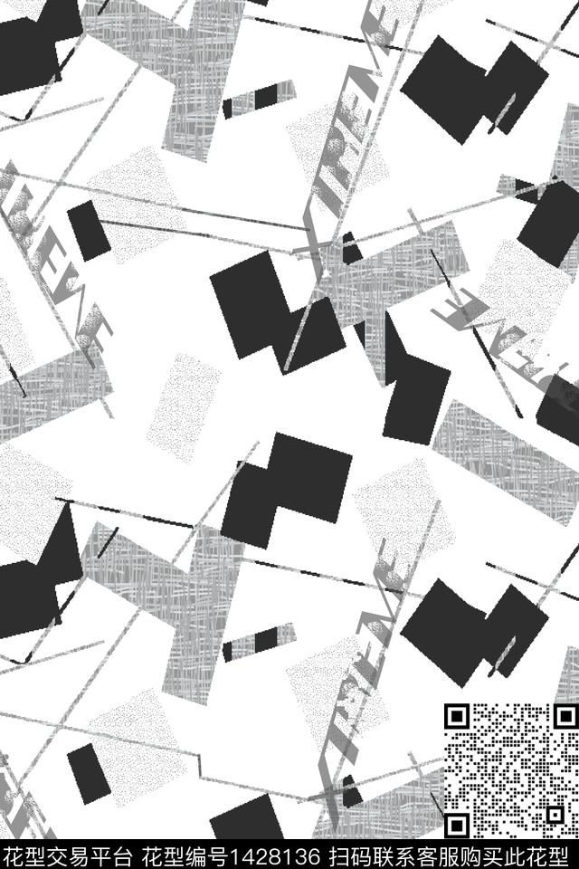 字母几何时尚数码印花华亿平台下载（图片编号: 1428136） - 瓦栏（Walan）