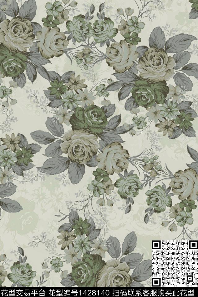 扎染华亿平台复古花卉数码印花华亿平台下载（图片编号: 1428140） - 瓦栏（Walan）