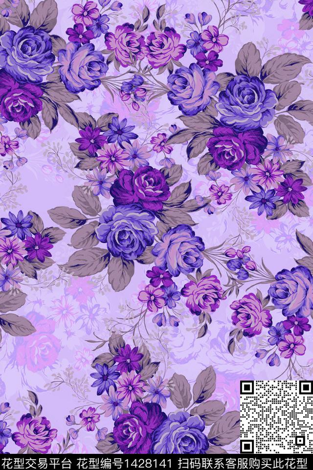 扎染华亿平台复古花卉数码印花华亿平台下载（图片编号: 1428141） - 瓦栏（Walan）