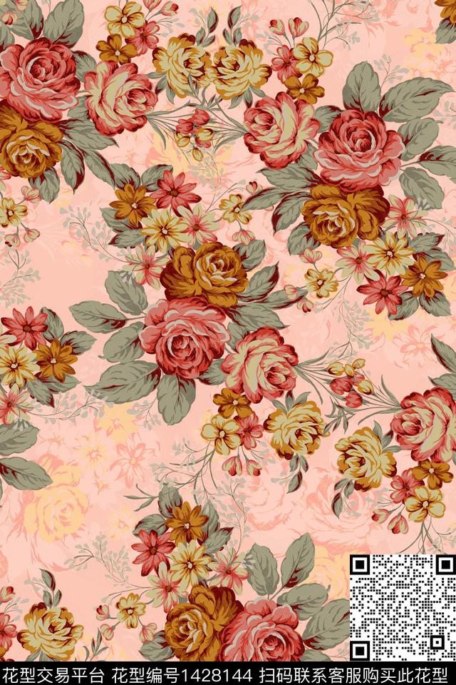 复古花卉数码印花华亿平台下载（图片编号: 1428144） - 瓦栏（Walan）