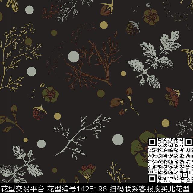 黑底花卉女装大牌风数码印花华亿平台下载（图片编号: 1428196） - 瓦栏（Walan）