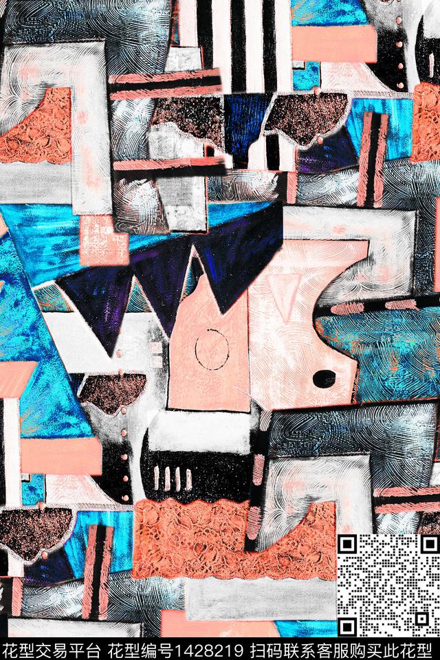 几何抽象真丝数码印花华亿平台下载（图片编号: 1428219） - 瓦栏（Walan）