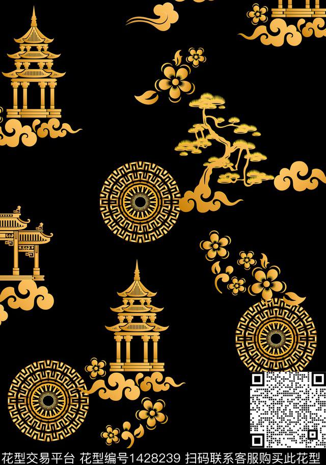 几何旗袍真丝数码印花华亿平台下载（图片编号: 1428239） - 瓦栏（Walan）