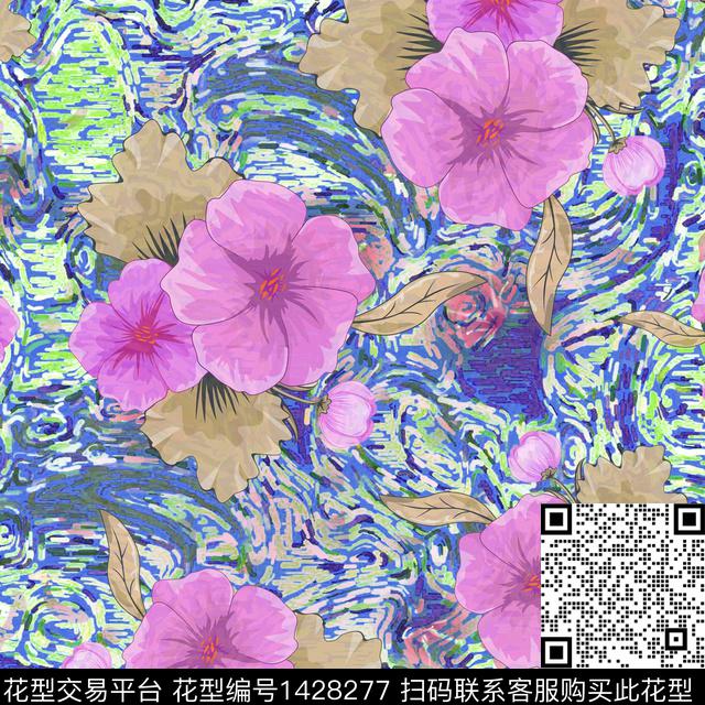 数码华亿平台花卉大牌风数码印花华亿平台下载（图片编号: 1428277） - 瓦栏（Walan）