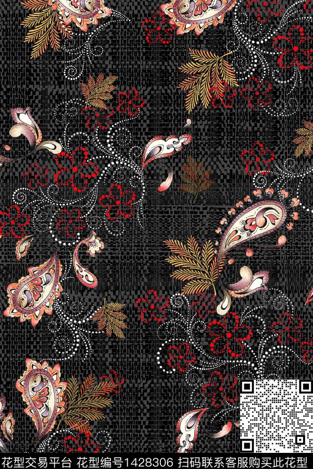 佩斯利民族风花卉数码印花华亿平台下载（图片编号: 1428306） - 瓦栏（Walan）