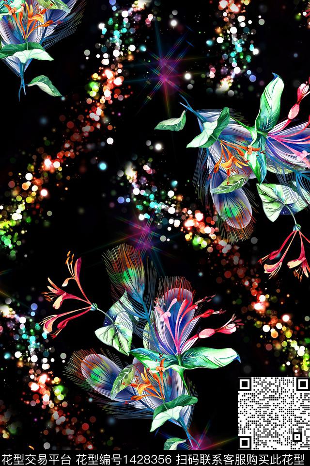 花卉大花灯光数码印花华亿平台下载（图片编号: 1428356） - 瓦栏（Walan）