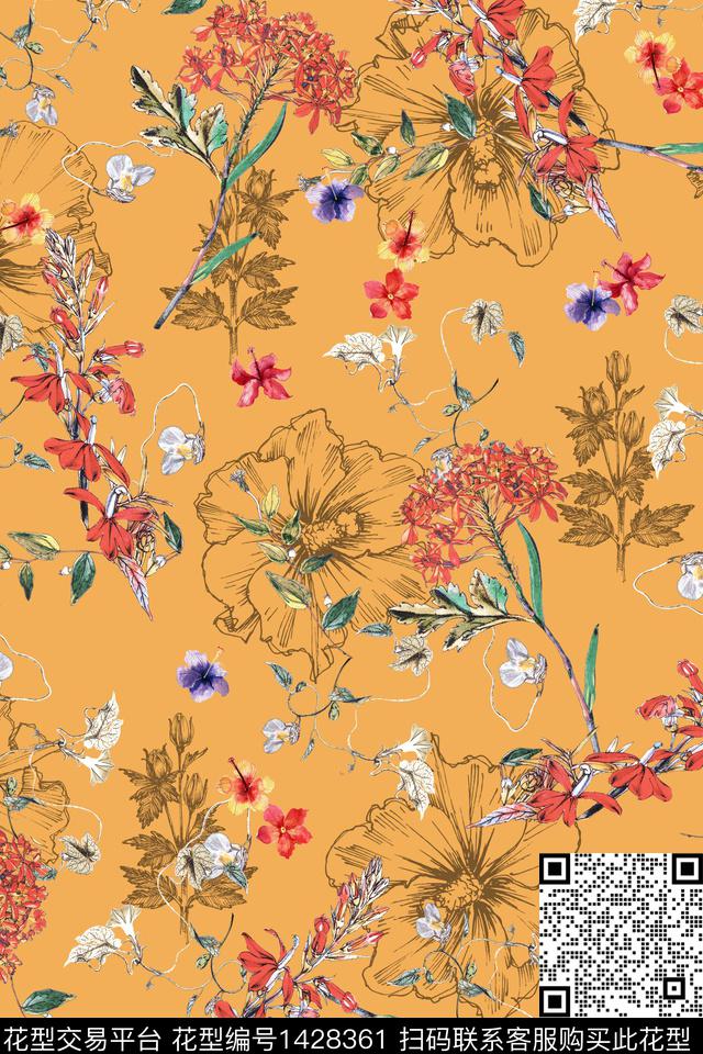 女装花卉绿植树叶数码印花华亿平台下载（图片编号: 1428361） - 瓦栏（Walan）