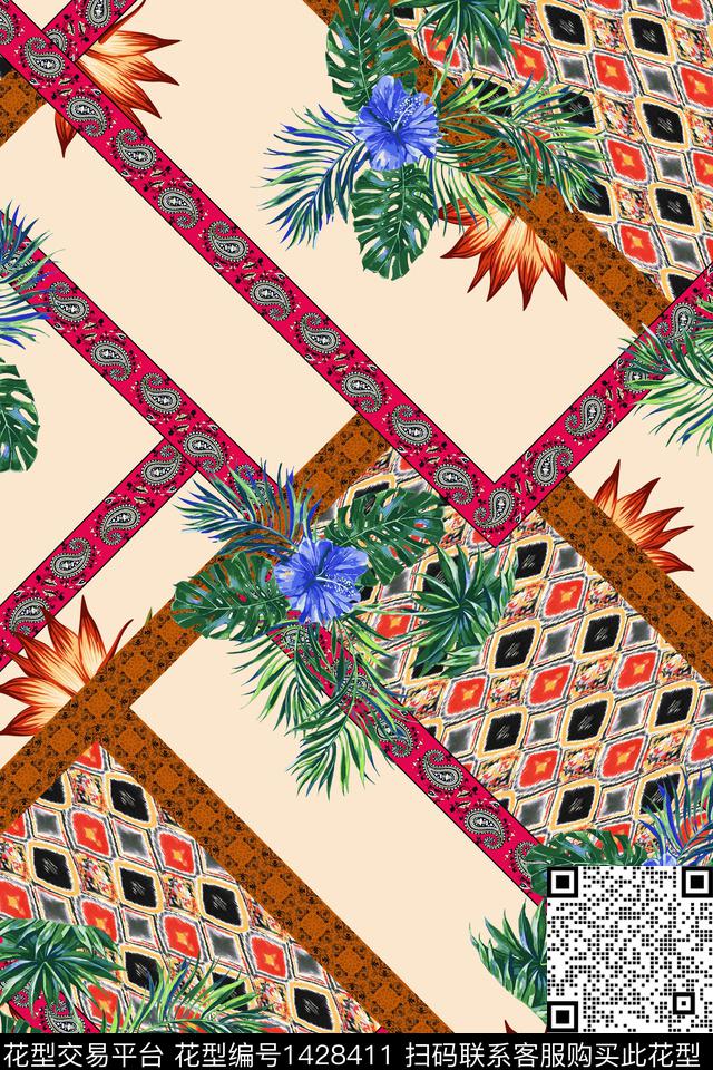 几何女装复古数码印花华亿平台下载（图片编号: 1428411） - 瓦栏（Walan）