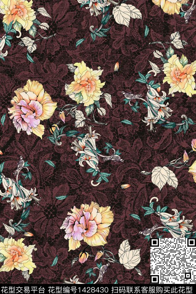 女装底纹花卉数码印花华亿平台下载（图片编号: 1428430） - 瓦栏（Walan）
