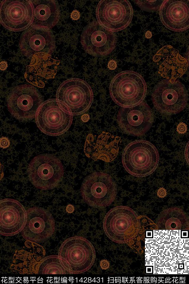 几何复古圆盘传统印花华亿平台下载（图片编号: 1428431） - 瓦栏（Walan）