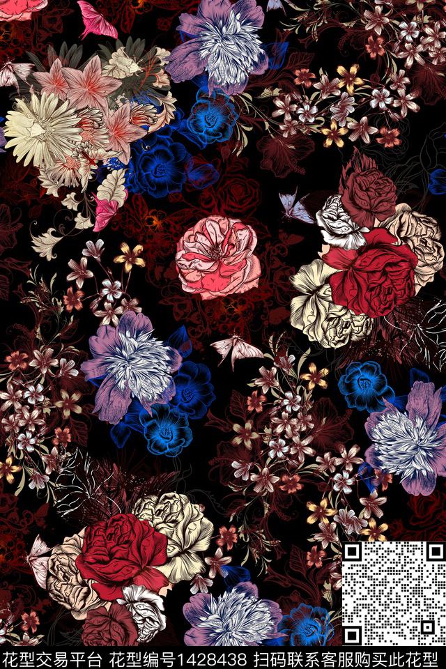 女装底纹花卉数码印花华亿平台下载（图片编号: 1428438） - 瓦栏（Walan）