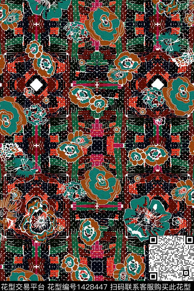 女装底纹花卉数码印花华亿平台下载（图片编号: 1428447） - 瓦栏（Walan）