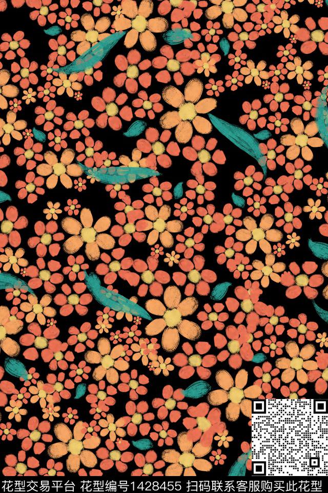 花卉小碎花手绘花卉数码印花华亿平台下载（图片编号: 1428455） - 瓦栏（Walan）