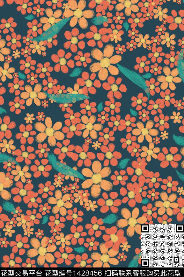 花卉小碎花手绘花卉数码印花华亿平台下载（图片编号: 1428456） - 瓦栏（Walan）