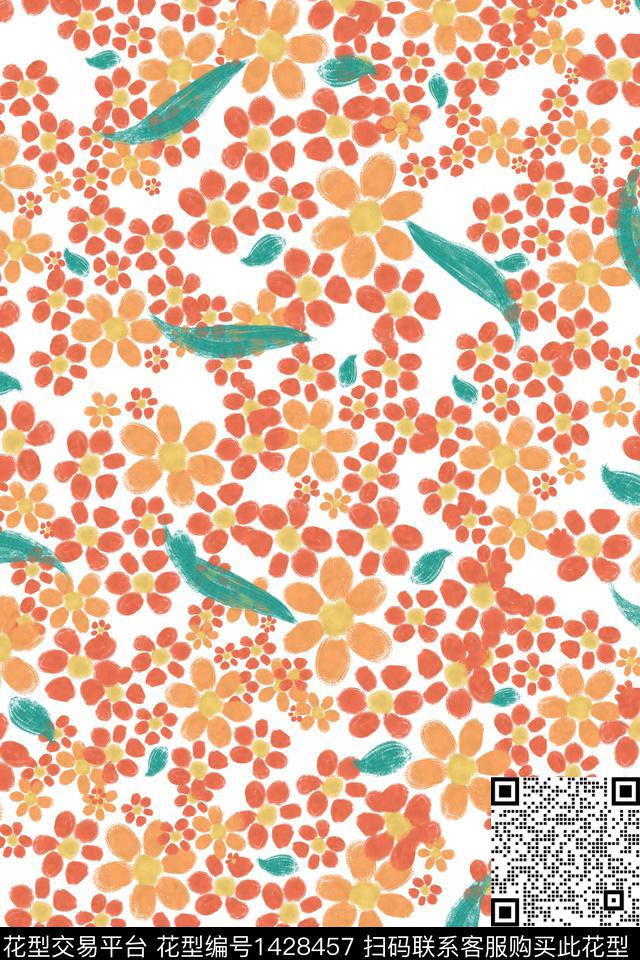 花卉小碎花手绘花卉数码印花华亿平台下载（图片编号: 1428457） - 瓦栏（Walan）