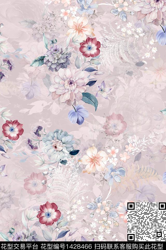 花卉小清新真丝数码印花华亿平台下载（图片编号: 1428466） - 瓦栏（Walan）