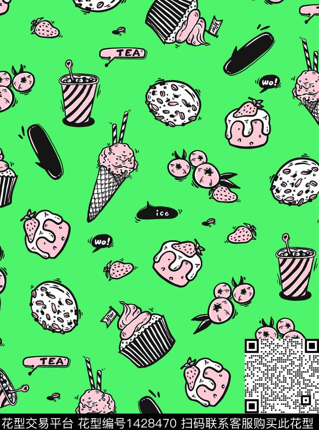 卡通蛋糕冰激凌数码印花华亿平台下载（图片编号: 1428470） - 瓦栏（Walan）