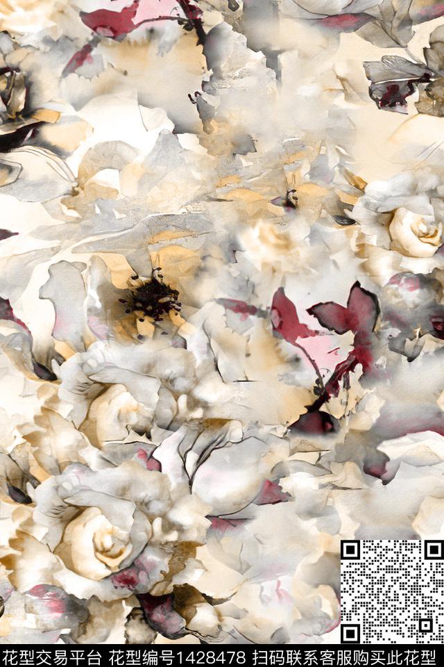 时尚花卉真丝数码印花华亿平台下载（图片编号: 1428478） - 瓦栏（Walan）