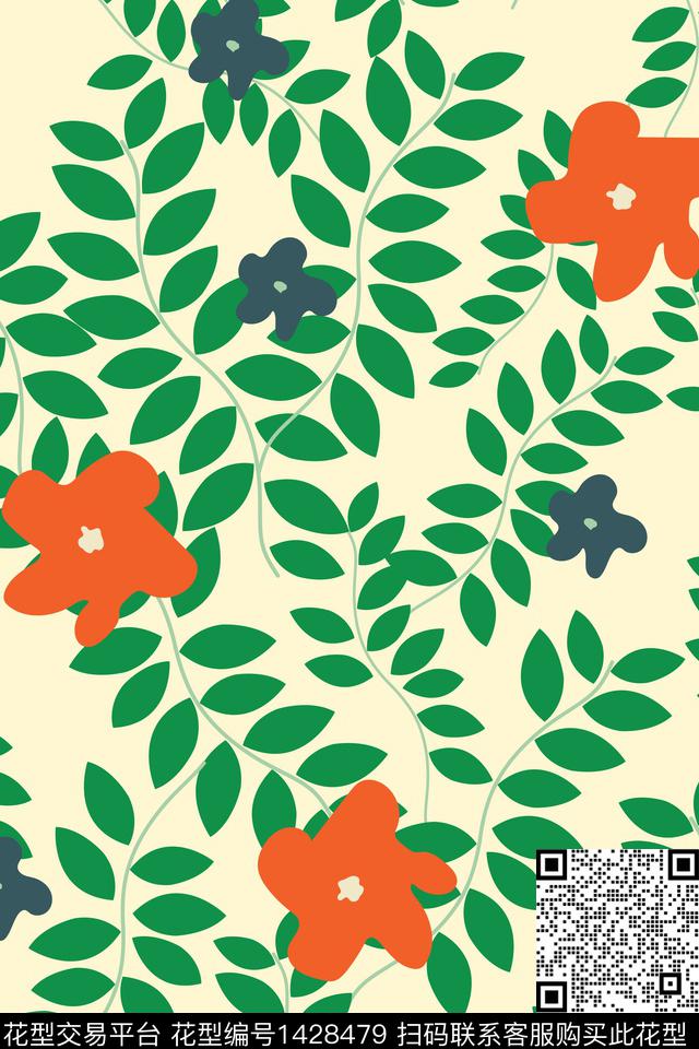 花卉小碎花手绘花卉数码印花华亿平台下载（图片编号: 1428479） - 瓦栏（Walan）