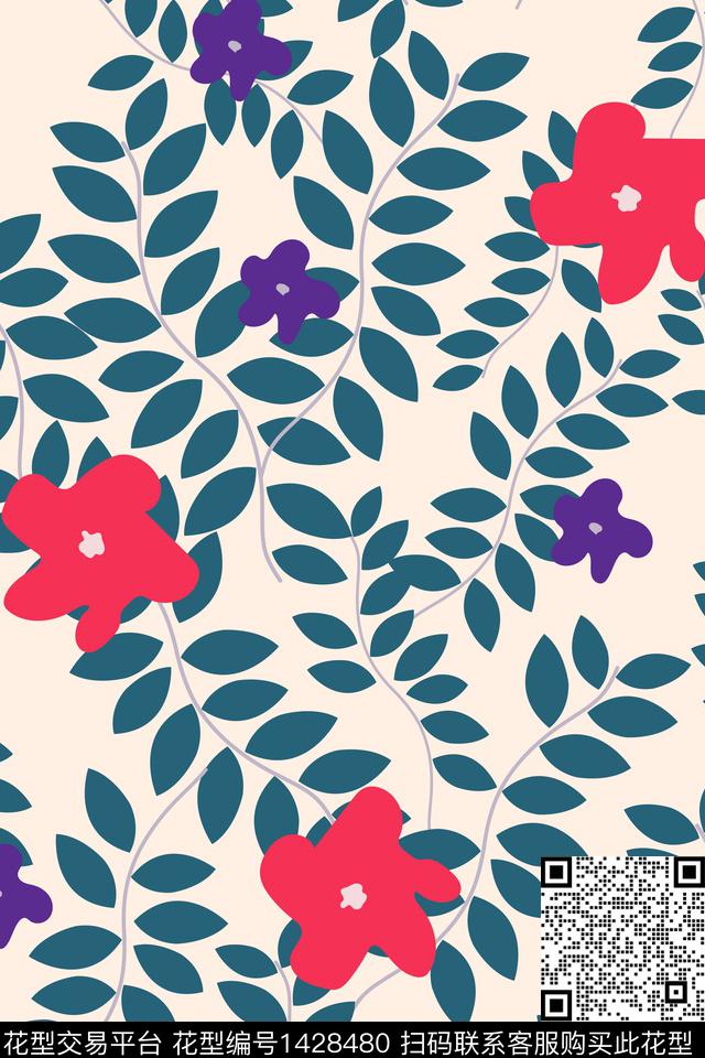 花卉小碎花手绘花卉数码印花华亿平台下载（图片编号: 1428480） - 瓦栏（Walan）