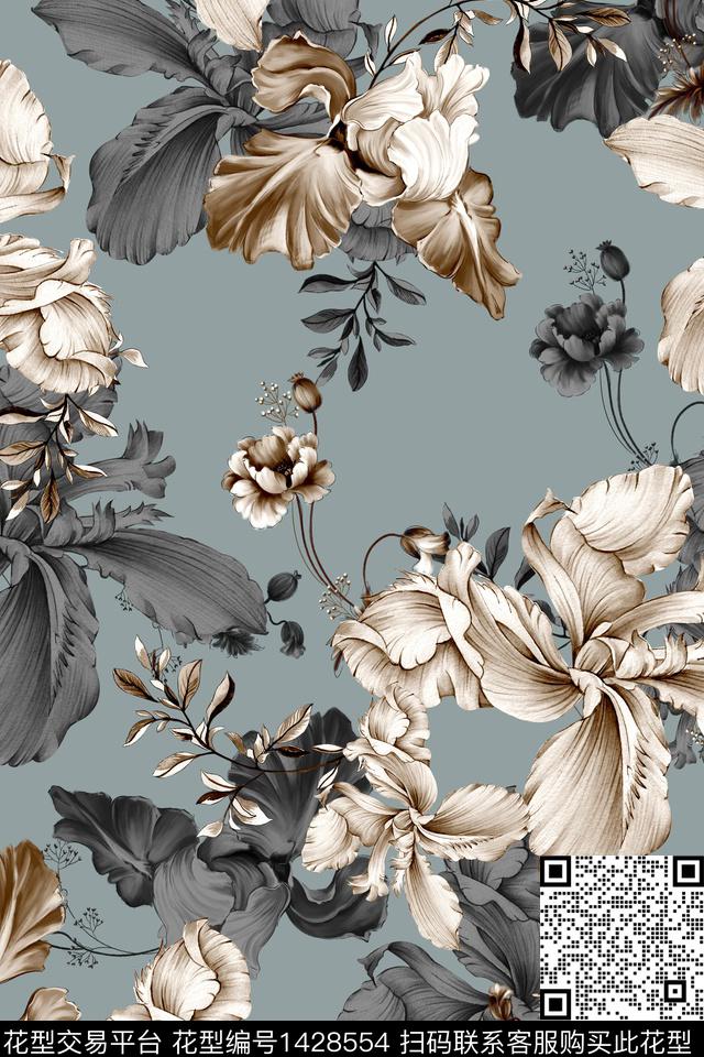 清爽底花卉花卉香云纱数码印花华亿平台下载（图片编号: 1428554） - 瓦栏（Walan）