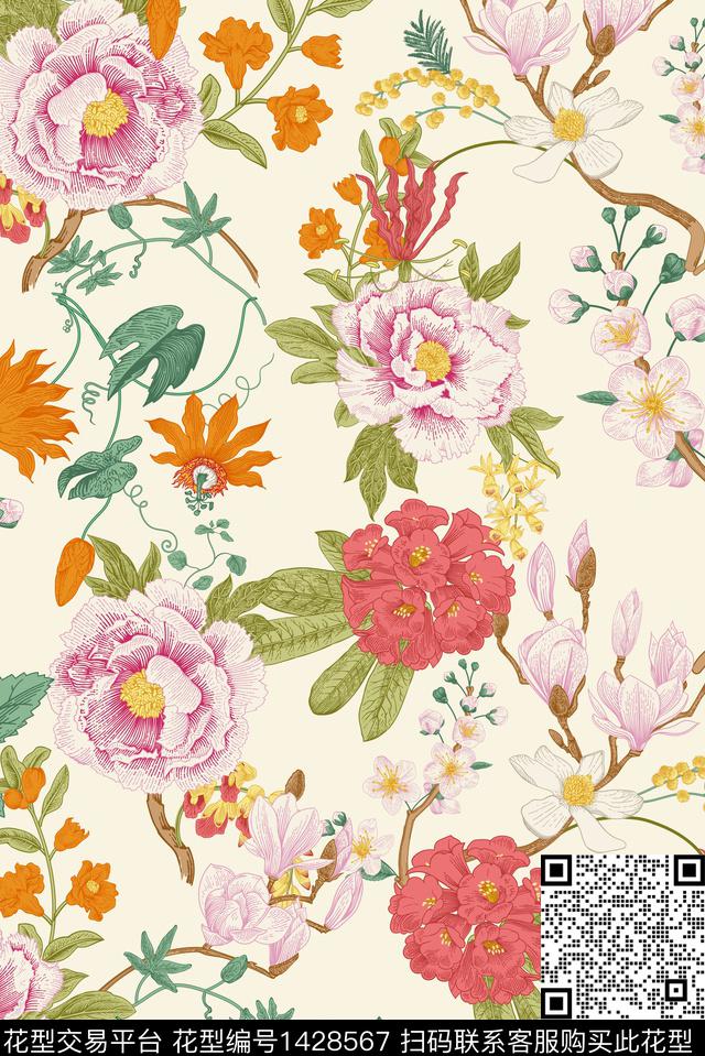 春夏华亿平台大牌风真丝数码印花华亿平台下载（图片编号: 1428567） - 瓦栏（Walan）