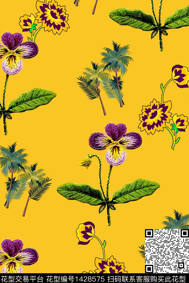 数码华亿平台抽象花卉满版散花数码印花华亿平台下载（图片编号: 1428575） - 瓦栏（Walan）