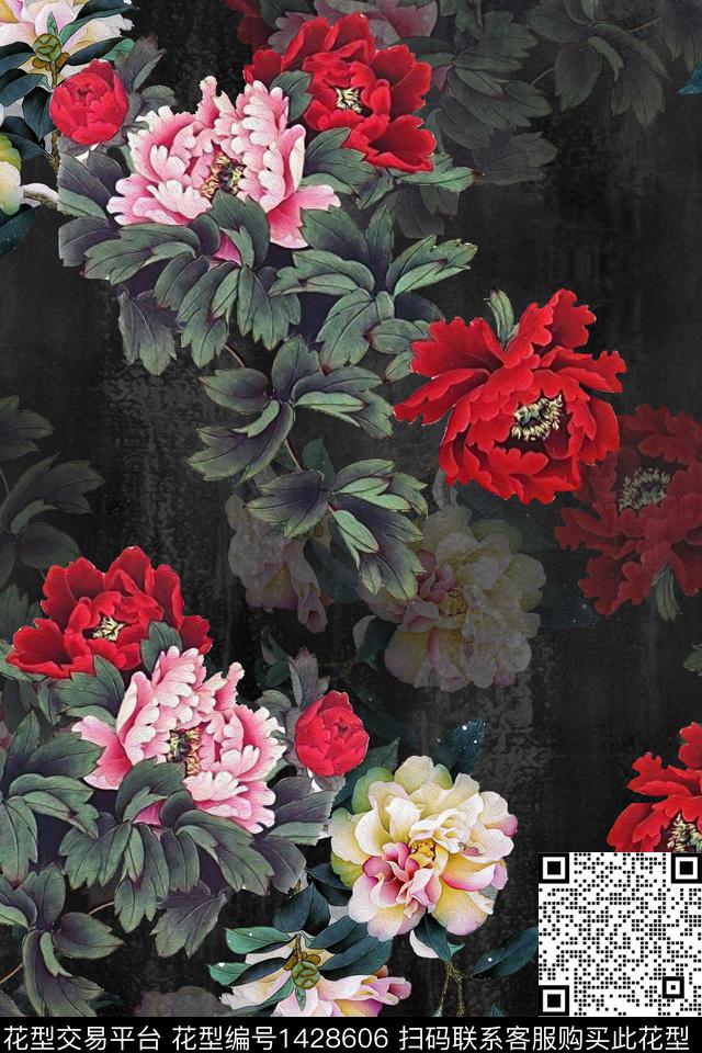 花卉中国风真丝数码印花华亿平台下载（图片编号: 1428606） - 瓦栏（Walan）