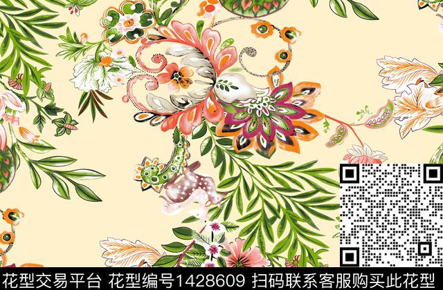 花卉大牌风中国风数码印花华亿平台下载（图片编号: 1428609） - 瓦栏（Walan）
