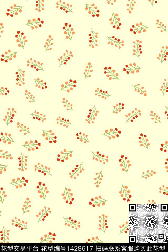 真丝小碎花手绘花卉数码印花华亿平台下载（图片编号: 1428617） - 瓦栏（Walan）