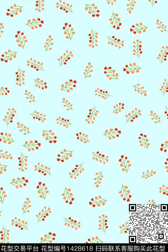 真丝小碎花手绘花卉数码印花华亿平台下载（图片编号: 1428618） - 瓦栏（Walan）